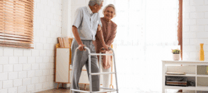 Senior man & woman walking