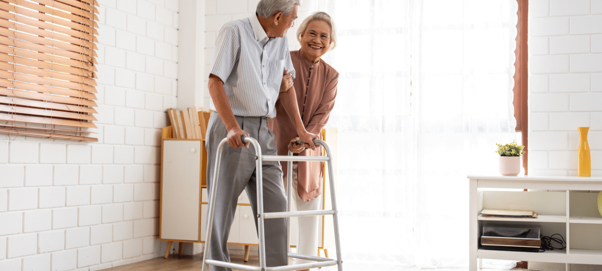 Senior man & woman walking